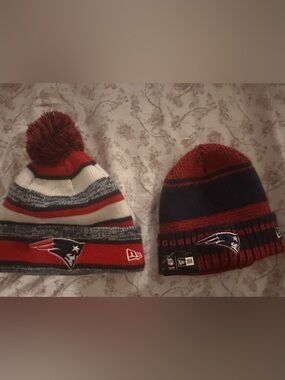 New Era  Red, Navy & White Patriots Knit Beanie Duo with Pom